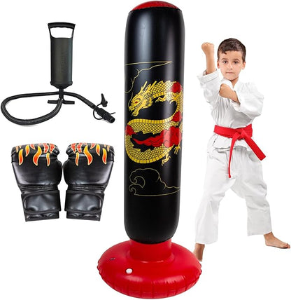 Larger Inflatable Punching Bag for Kids with Boxing Gloves,Tall 66 Inch Ninja Kids Inflatable Boxing Bag,Gifts for Boys & Girls Age 5-12 for Taekwondo,MMA and Practicing Karate