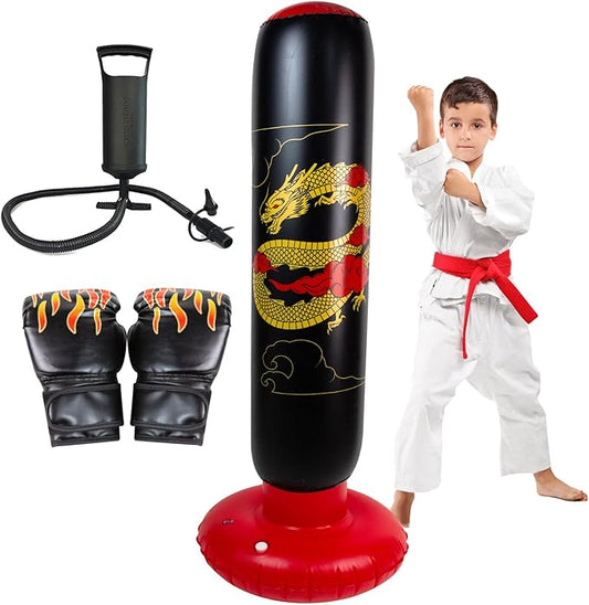 Larger Inflatable Punching Bag for Kids with Boxing Gloves,Tall 66 Inch Ninja Kids Inflatable Boxing Bag,Gifts for Boys & Girls Age 5-12 for Taekwondo,MMA and Practicing Karate