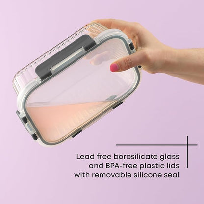 JoyJolt 24pc Borosilicate Glass Storage Containers with Lids | 12 Airtight/Freezer Safe Food Storage Containers for Pantry and Kitchen | Meal Prep Container for Lunch | Glass Tupperware Set