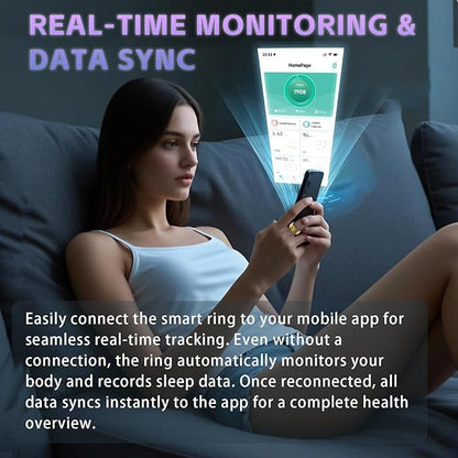 Fitness Tracker Ring for Men Women – Smart Health Ring with Heart Rate, SpO2, Blood Pressure, Sleep Monitoring, Steps, Calories, 5ATM Waterproof, No Subscription Fee for iOS and Android (Gold 10)