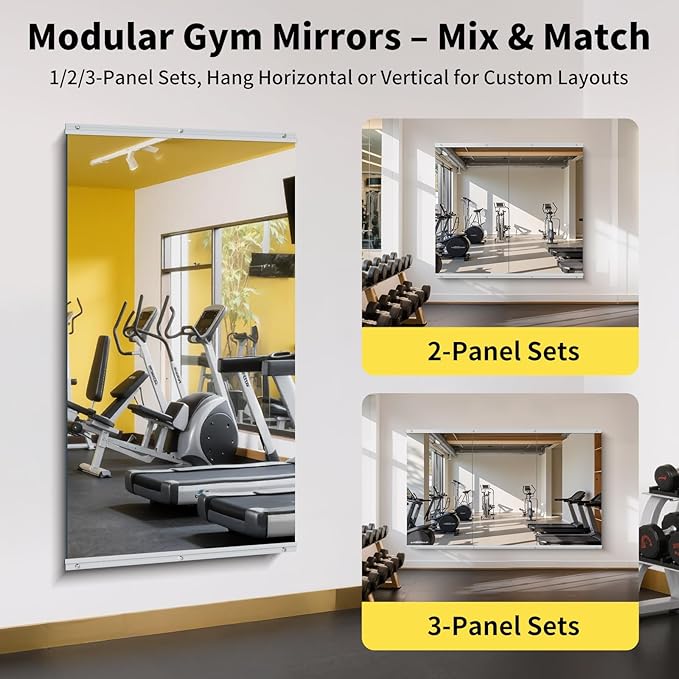 Home Gym Mirror - 55x30 Inch, 2PCS Frameless Tempered Glass Full Body Mirror for Wall Mount - Ideal for Yoga, Workout, Bedroom, Dance Studio (Silver)