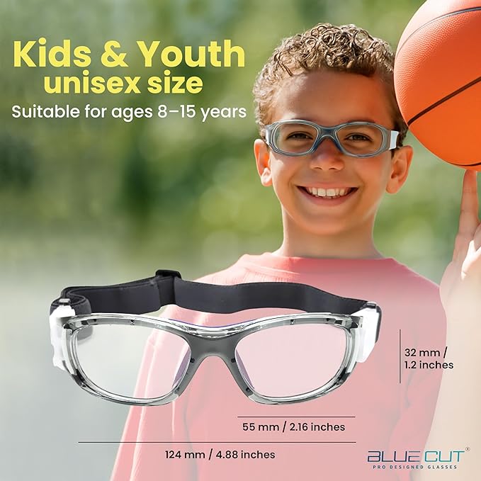 BLUE CUT Safety Basketball Goggles For Kids for Outdoor Sports Activities Anti Fog Replaceable to Prescription Lenses