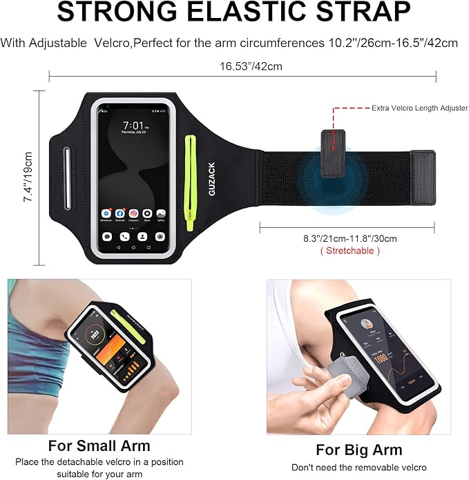 GUZACK Running Armband for iPhone 16 Pro 15 14 13 12 11 Pro Max/Plus/XR/XS, Galaxy S25/S24/S23/S22, with Card Slot & Key Pockets, Sports Arm Bands Cell Phone Holder Fit Up to 6.9 Inches Phone