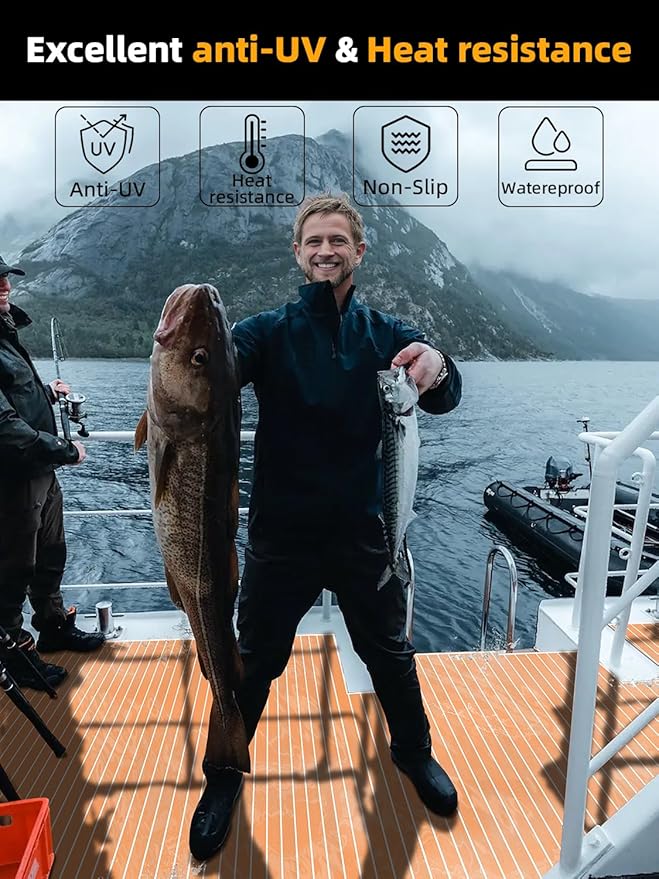 FOCEAN Boat Flooring EVA Foam Boat Decking Faux Teak Marine Flooring Boat Mat Boat Carpet Sheet for Motorboat RV Yacht Kayak Surfboard, 94.5"x 47.2"/35.4"/23.6"/15.7"