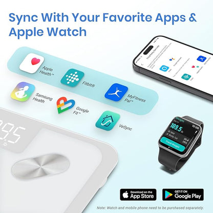 Etekcity Smart Scale for Body Weight and Fat Percentage, Digital Bathroom Accurate Weighing Machine for People's BMI Muscle, Bluetooth Electronic Body Composition Monitor Syncs with App, 400lb, White