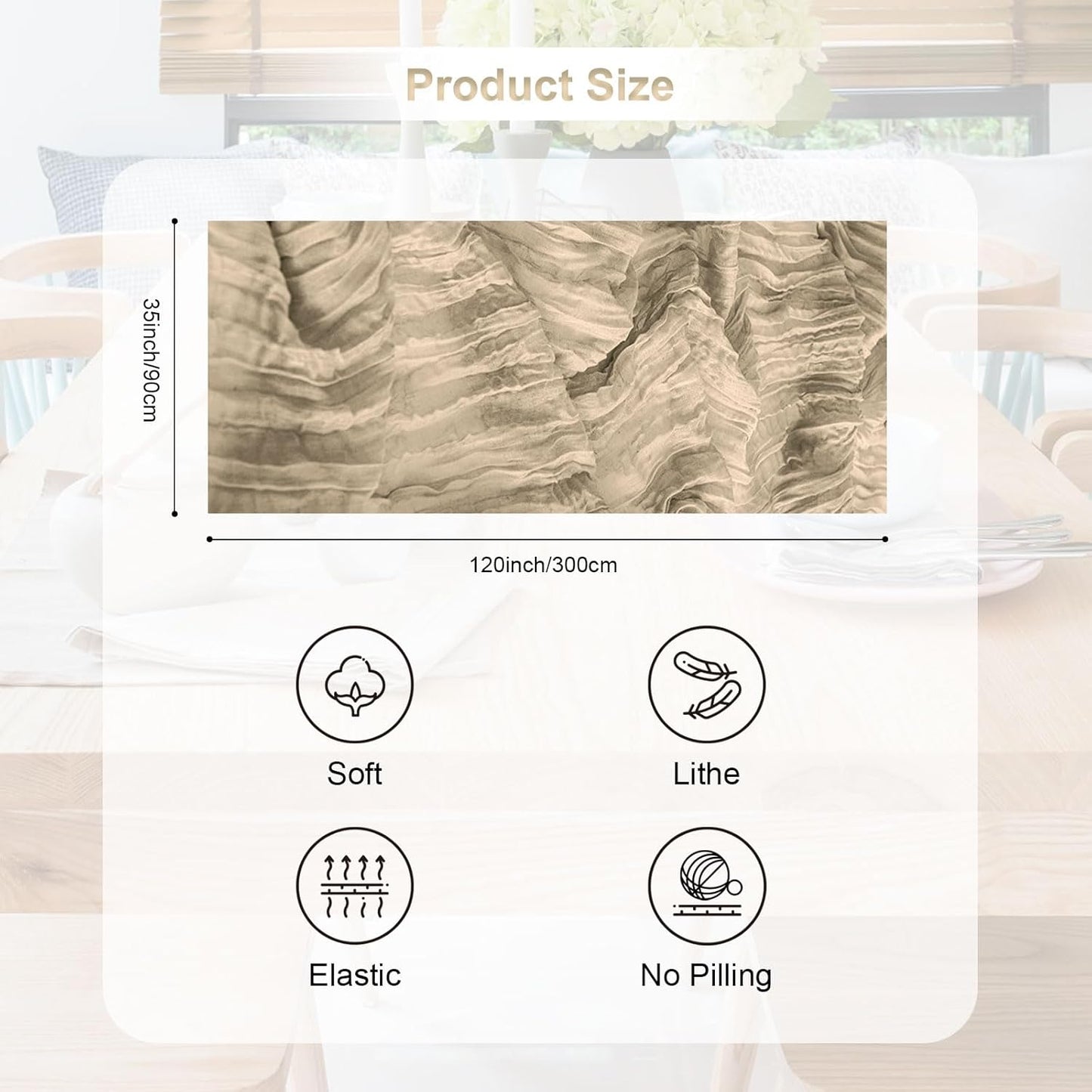 1 Pack Khaki Cheesecloth Table Runner 35x120 Inch 10Ft Rustic Gauze Cheese Cloth Table Runner Sheer Cheesecloth Table Runners for Wedding Party Bridal Shower Decoration