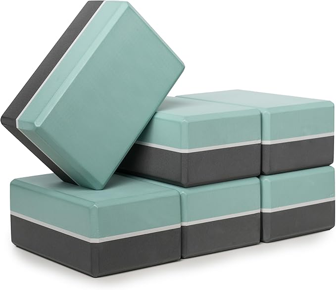 Sunshine Yoga 4" Striped Yoga Block, 6 Pack Bulk EVA Foam Yoga Blocks, Firm and Supportive Yoga Brick, Balance Foam for Stretching, Pilates, and Workout, 4" x 6" x 9"