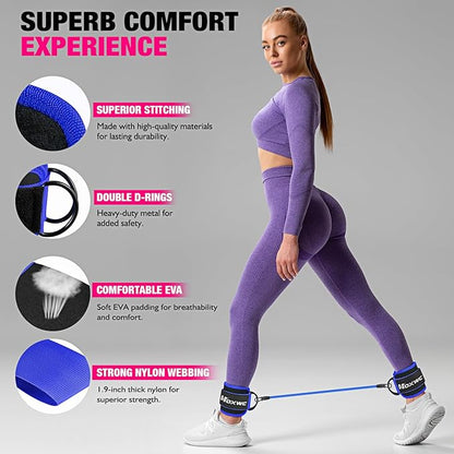 Ankle Resistance Bands with Cuffs, Ankle Bands for Working Out, Ankle Resistance Band for Leg, Booty Workout Equipment for Kickbacks Hip Fitness Training, Exercise Bands for Butt Lift Women