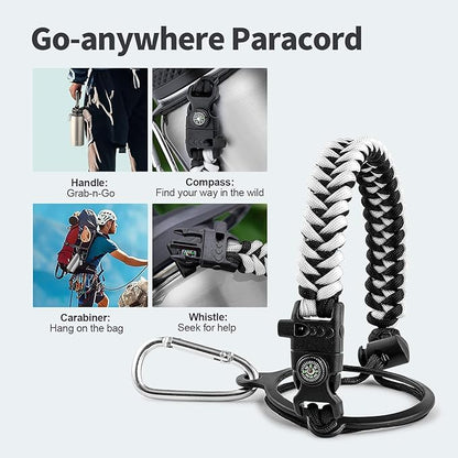 32 oz Insulated Water Bottle with Straw (Cold for 48 Hrs), Stainless Steel Triple Wall Vacuum Sports Water Jug, Leakproof Hydro Cup Flask with Paracord Handle & Straw Spout Lids & DIY Stickers