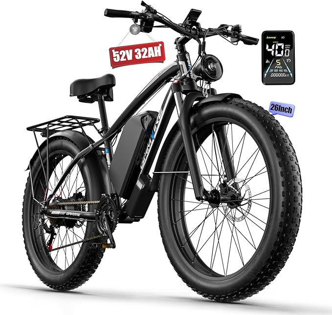 Ebike for Adults Electric, 52V 19.2Ah/32Ah, Peak 2000W/2500W E-Bike, 36/40MPH, 70 Miles/100Miles Long Range, Hydraulic Disc Brake, Off Road Snow Mountain E-Bike, 24"/26" Fat Tire Fast Electric Bicycle