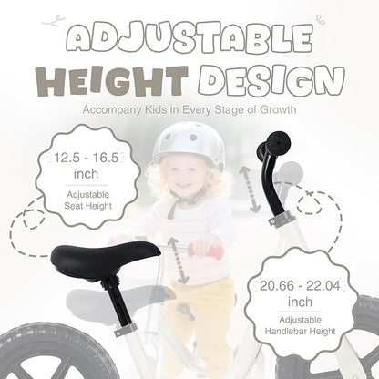 12 inch Toddler Balance Bike Adjustable Handlebar & Seat Anti-Slip Grip Suitable for 2-5 Years Old with Footrest Lightweight for Tolddlers Boys Girls Multiple Colors to Choose