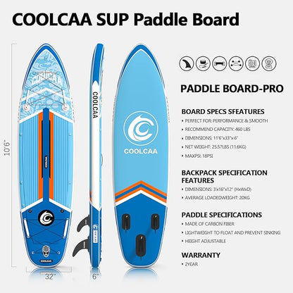 Inflatable Paddle Board, Stand Up Paddleboard with Premium SUP Accessories for Fishing & Yoga, 460lb Capacity, Non-Slip EVA Deck, Blow Up Paddle Boards for Adults & Beginner