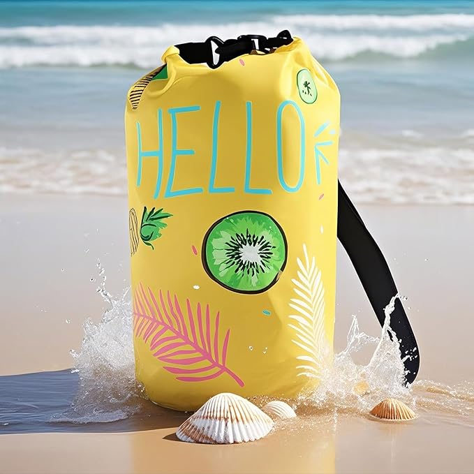 Dry Bag Waterproof,10L Roll Top Backpack Floating Dry Bag for Kayaking Boating Swimming Hiking Camping Outdoor Activities,Yellow Pineapple