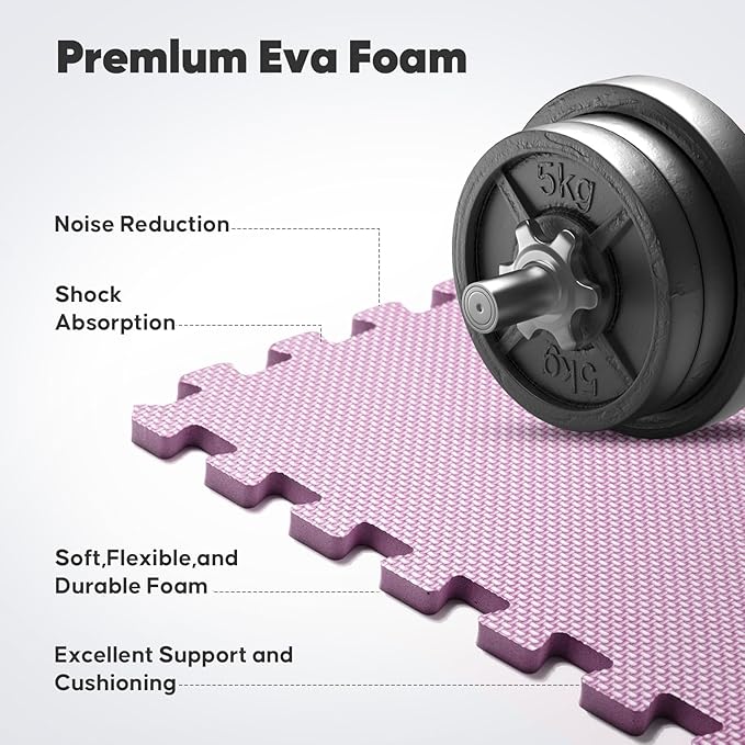 Home Gym Mat, Puzzle Exercise Mat, EVA Interlocking Foam Floor Tiles for Home Workout Equipment and Kids' Play Areas - Blue, 24 in x 24 in x ½ in - (Pink, 24 Pack(96 SQ FT))