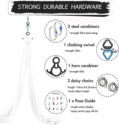 Aerial Silks Yoga Swing Set - 9/11 Yards Aerial Yoga Hammock Kit Anti-Gravity Flying for Fitness, Low/Non Stretch Nylon Tricot Fabric Hardware Included for Dance