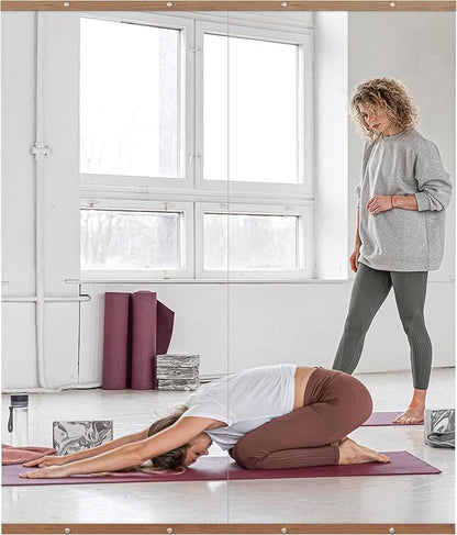 Hasipu 2Pcs 63''x28'' Home Gym Mirror Large Full Length Wall Mounted Full Body Mirror for Yoga Dance Fitness Exercise Studio Bedroom Garage, Frameless Tempered Glass Workout Mirrors Walnut Rectangular