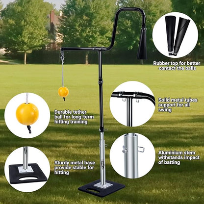 3-In-1 Baseball Softball Batting Tee,5 Hitting Modes To Choose,Auto Reset Baseball Swing Trainner With Tethered Ball,Handrolled Rubber Top,Weighted Base,Height Adjustable Hitting Tee For All Players