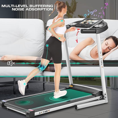 SYTIRY Treadmills for Home with TV Screen and WiFi,Smart Foldable Treadmill Machine,3D Virtual Sports Scene,HiFi Speakers,Popular APP for Social Networking,Video,and Search,Walking Treadmill