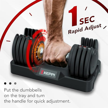 Keppi Adjustable Dumbbells Set-25lb/40lb/55lb/60lb, Anti-Slip Metal Fast Adjust Weight Handle, Exercise & Fitness for Full Body Workout - Adjustable Dumbbell Series