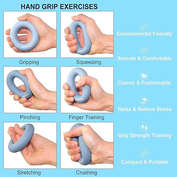 Grip Strength Trainer Hand Gripper Strengthener. Hand Finger Wrist Forearm Workout Exerciser for Strength Training Rock Climbing Athletes Rehabilitation Stress Relief. Silicone Rings 3.5 Inch.