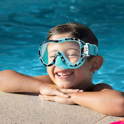 Kids Swim Goggles with Nose Cover, 180° Panoramic Snorkel Mask with Anti-Fog & Anti-Leak Design, Comfort Fabric Strap UV Protection Lens for Boys Girls Ages 3-15
