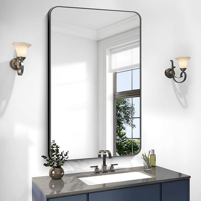 30x48 inch Bathroom Mirror,Black Rectangle Mirror,Wall Mounted Bathroom Frame Vanity Mirror with Round Corner for Bedroom Living Room, Entryway Hangs Horizontal or Vertical