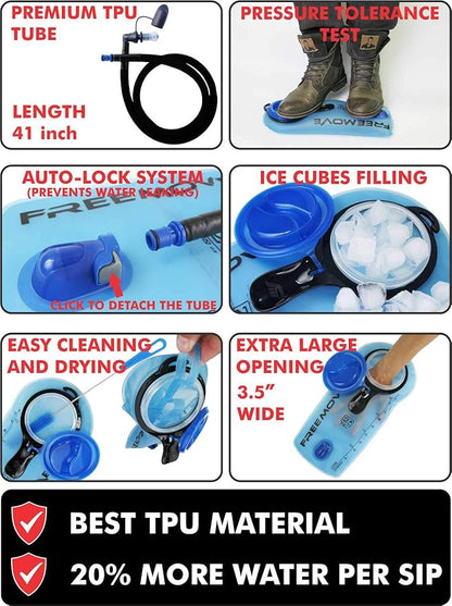 Hydration Pack with 2L or 3L Water Bladder & Cooler Bag > Keeps Drink Cool & Protects Bladders > Camelback Reservoir for Hydration Backpack, Tasteless & BPA Free, Quick Release Tube & Shutoff Valve