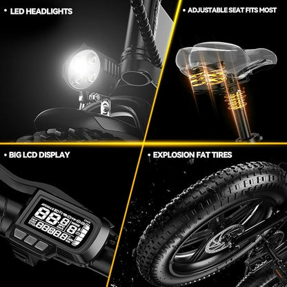 1000W Folding Electric Bike, 48V 20AH Large Removable Battery E Bike,30+MPH, 80 Miles Max Range, 20" Fat TireElectric Bike for Adults, Adult Electric Bicycles for CommuteBeach Snow