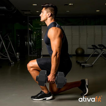 Ativafit 27.5/66/88LBS Pair Adjustable Dumbbell Set with Anti-slip Handle 12 In 1 Quick Dial Adjustment Weights With Safety Locking Button Space Saving Strength Training for Full Body Home Gym Workout