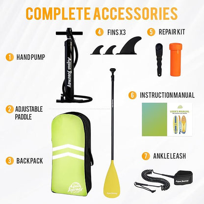 10'6"Inflatable Stand Up Paddle Board Ultra Portable-Lightweight & Stable|All-in-One Kit w/Aluminum Paddle, Dual-Action Pump & Backpack|Lakes & Oceans Ready for Family Recreation by Aquajourney