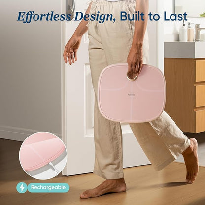 Etekcity Rechargeable Pink Smart Scale for Body Weight, BMI, Fat, Muscle Mass, Digital Bathroom Scale with 13 Metrics, Secret Mode, Bluetooth Connect to Free Apps, Cotton Candy Pink