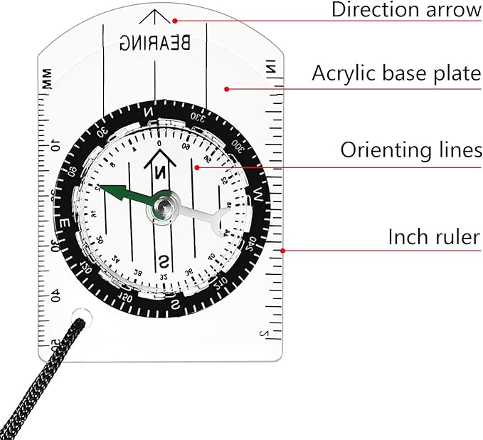 17 Pieces Orienteering Magnetic Compass Adjustable Declination Map
