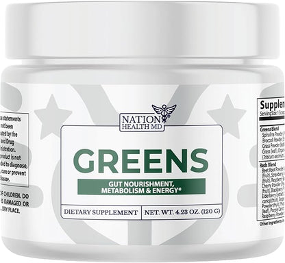 Greens Superfood Powder - Green Powder Supplement with Spirulina, Probiotics & Digestive Enzymes - 44 Superfoods, Energy, Metabolic Support & Gut Health - 30 Servings