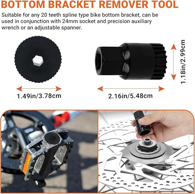 FOUUAAOOU Bike Tools Kit, Has 3 in 1 Bike Cassette Removal Tool, Bike Pedal Wrench, Bicycle Crank Removal Tool, Bottom Bracket Remover and Rotor Lockring Removal Tool, Bike Repair Tool Set