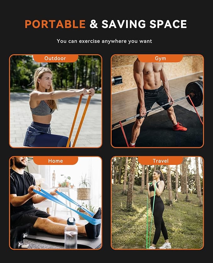 SUNPOW Pull Up Assistance Bands - Set of 5 Resistance Heavy Duty Workout Exercise Stretch Fitness Bands Assist Set for Body, Instruction Guide and Carry Bag Included