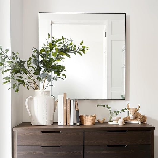 36x36 Inch Black Bathroom Mirror for Wall, Aluminum Frame Rectangle Rectangular Vanity Mirror, Modern Large for Bedroom, Living Room, Horizontal or Vertical