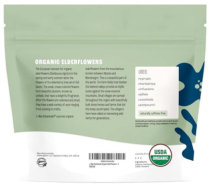 J MAC BOTANICALS Organic Elderflower, Herbal Tea - 4 Ounces