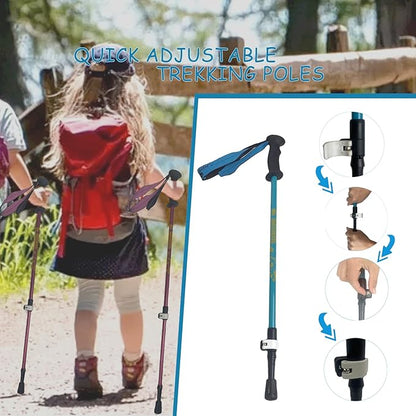 Kids Hiking Poles, 2PCS Todder Collapsible Trekking Poles for Hiking, Ski, Outdoor Activities, Todder Hiking Essentials for Boys and Girls, Blue, Pink Available