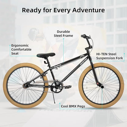 JOYSTAR Brockway Freestyle Kids BMX Bikes 20" 24" Kids Bicycles for 6-14 Years Old Boys Girls and Beginner-Level Riders 2 Pegs Multiple Colors