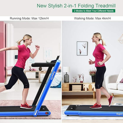 GYMAX Walking Pad, 2.25HP Dual Display Foldable Treadmill for Home with Remote/Smart App Control, Portable Compact Treadmill for Office Under Desk, Folding Running Machine for Small Spaces