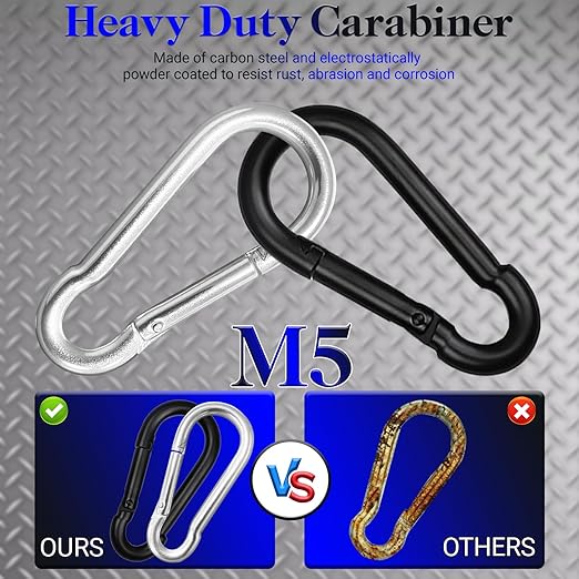 100Pcs 1.97" Spring Snap Hook Carabiners, M5 Galvanized Steel Black Small Carabiner Clip, Keychain Clip, Quick Link Key Chain for Hammock Swing Set Outdoor Travel, Camping, Fishing, Hiking