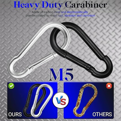 200 PCS M5 Carabiners, 3/16Inch Galvanized Steel Black Quick Link Small Carabiner Clips, 2'' Spring Carabiner Link Buckle for Fishing Camping Hammock Dog Leashes-220LBS Holding Capacity
