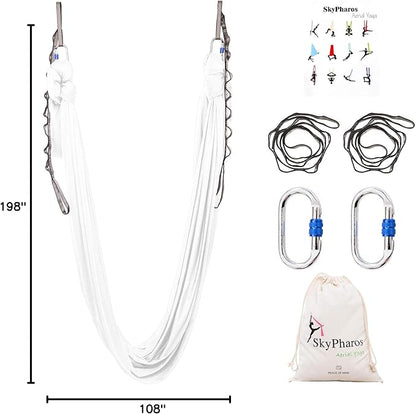 5.5 Yards Aerial Silks Yoga Swing Set - Aerial Yoga Hammock Kit Anti-Gravity Flying for Fitness, Low/Non Stretch Nylon Tricot Fabric Hardware Included for Dance
