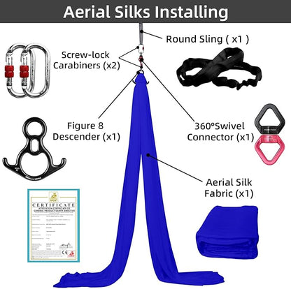 PRIOR FITNESS Aerial Silks Kit Colorful 9/15/20 Yards 40D Nylon Fabric Hammock Set With Hardware & Guide for All Levels Of Aerial Yoga Practice and Acrobatic Flying For Adults Aerial silk
