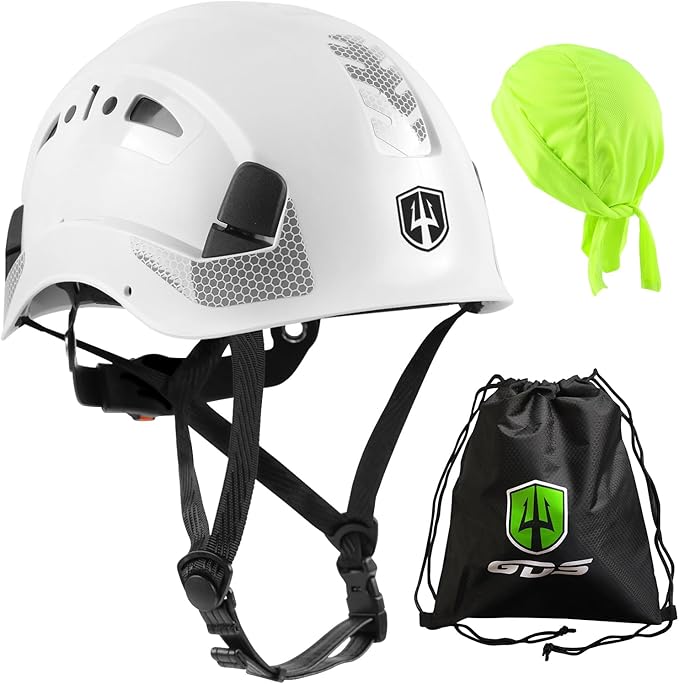GREEN DEVIL Safety Helmet Hard Hat with Chin Strap Vented Lightweight Adjustable Hardhat for Men Women with Hi-Viz Design Ideal for Tree Climbing Work at Height