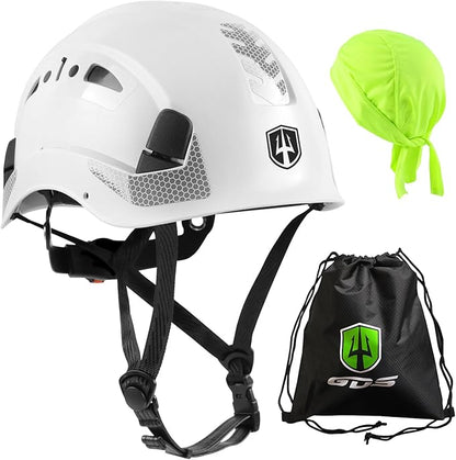 GREEN DEVIL Safety Helmet Hard Hat with Chin Strap Vented Lightweight Adjustable Hardhat for Men Women with Hi-Viz Design Ideal for Tree Climbing Work at Height