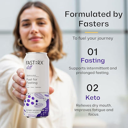 FASTRX Blueberry Acai Still Fasting Electrolyte Drink – Hunger Suppressant, Includes Essential Electrolytes and Vitamins, De-Sugared Blueberry Juice – Zero Sugar, 16 Fl Oz, Pack of 12
