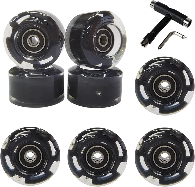 FREEDARE Roller Skate Wheels 54mm/58mm and Bearings Indoor Outdoor Luminous Light Up 83A with T Tools for Double Row Skating and Skateboard (8 Pack)