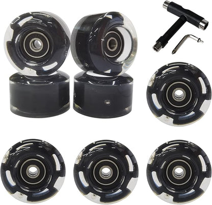 FREEDARE Roller Skate Wheels 54mm/58mm and Bearings Indoor Outdoor Luminous Light Up 83A with T Tools for Double Row Skating and Skateboard (8 Pack)