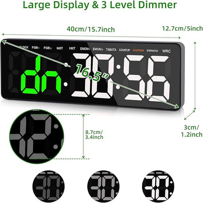 Gym Timer, 16.5" Large Digital Wall Clock for Gym Interval Workout, Remote Control LED Digital Timer for Home Decor, Living Room, Office, Gym, Classroom